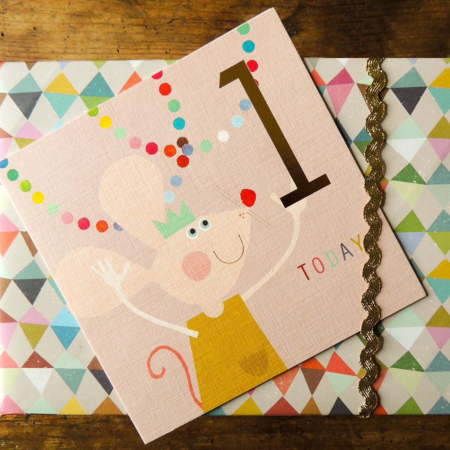 CP07 copper foiled mouse 1st birthday card