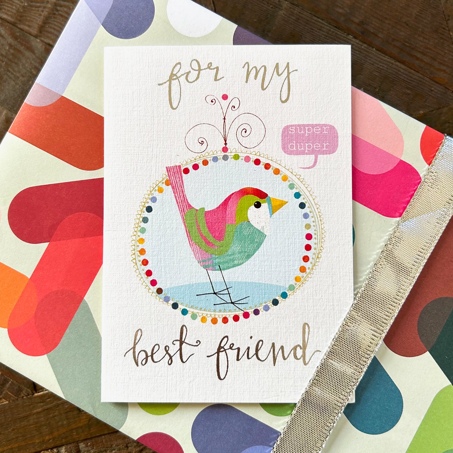 FF07 silver foiled bird best friend card