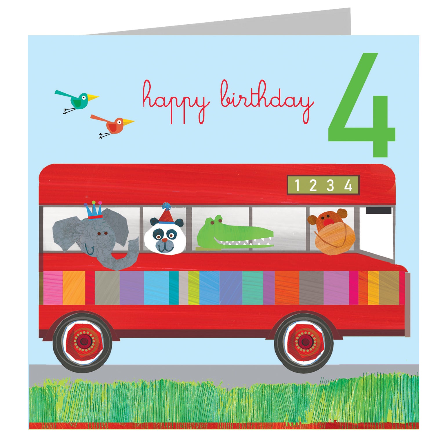 JA04 four on a bus 4th birthday card