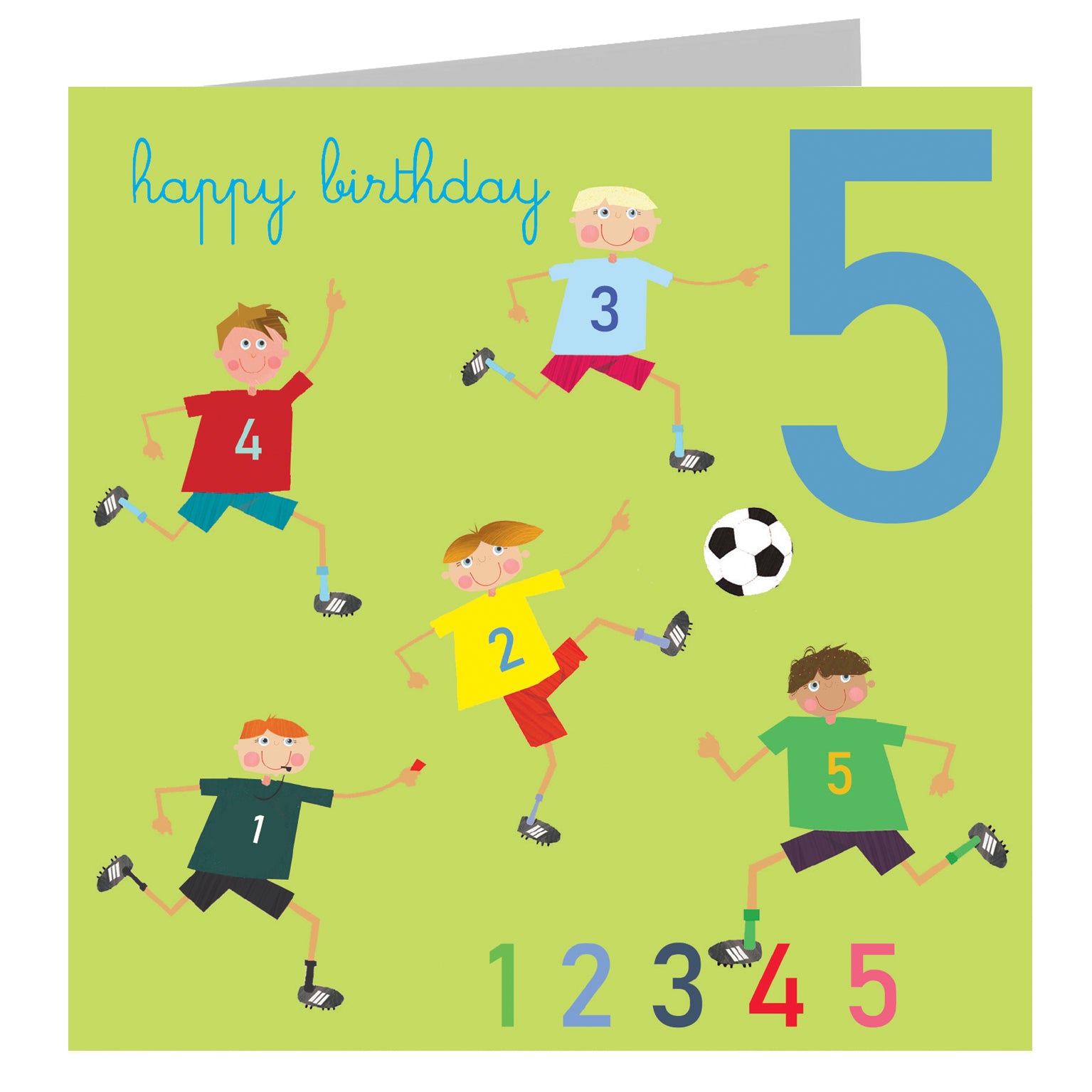 JA05 five footballers 5th birthday card