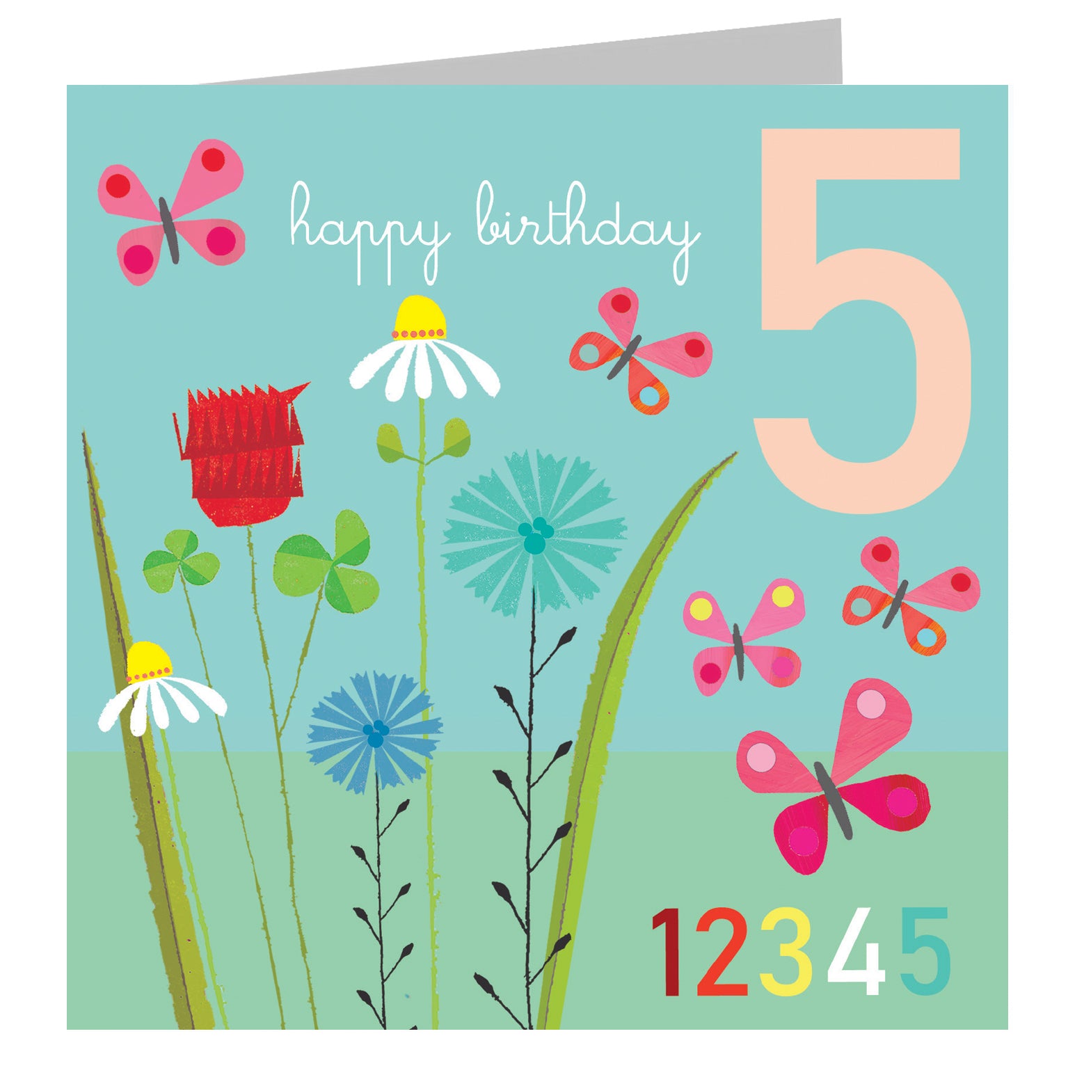 JA10 five butterflies 5th birthday card