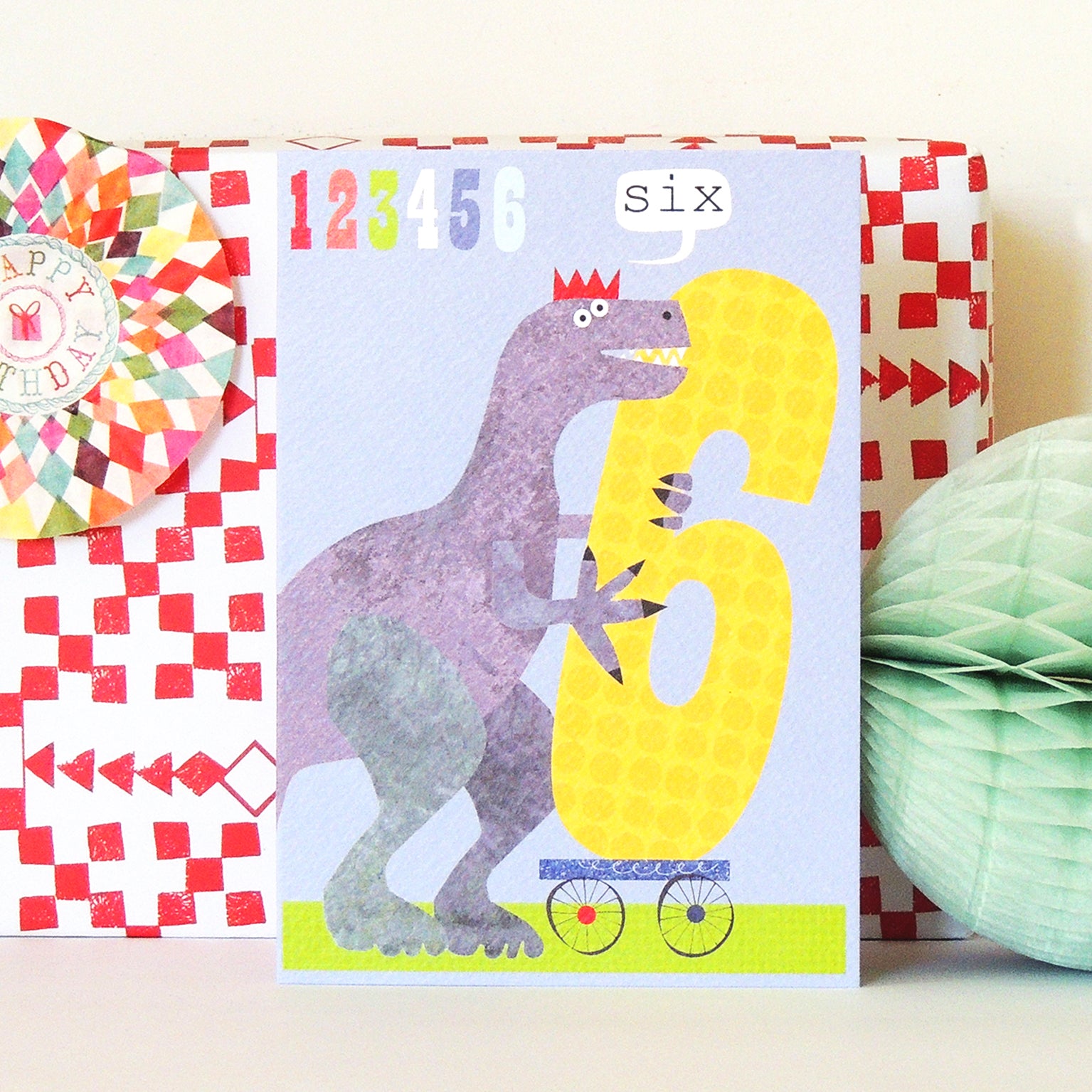 MM06 six dinosaur 6th birthday card