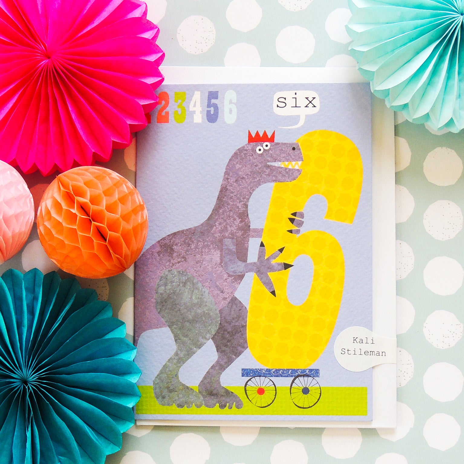 MM06 six dinosaur 6th birthday card