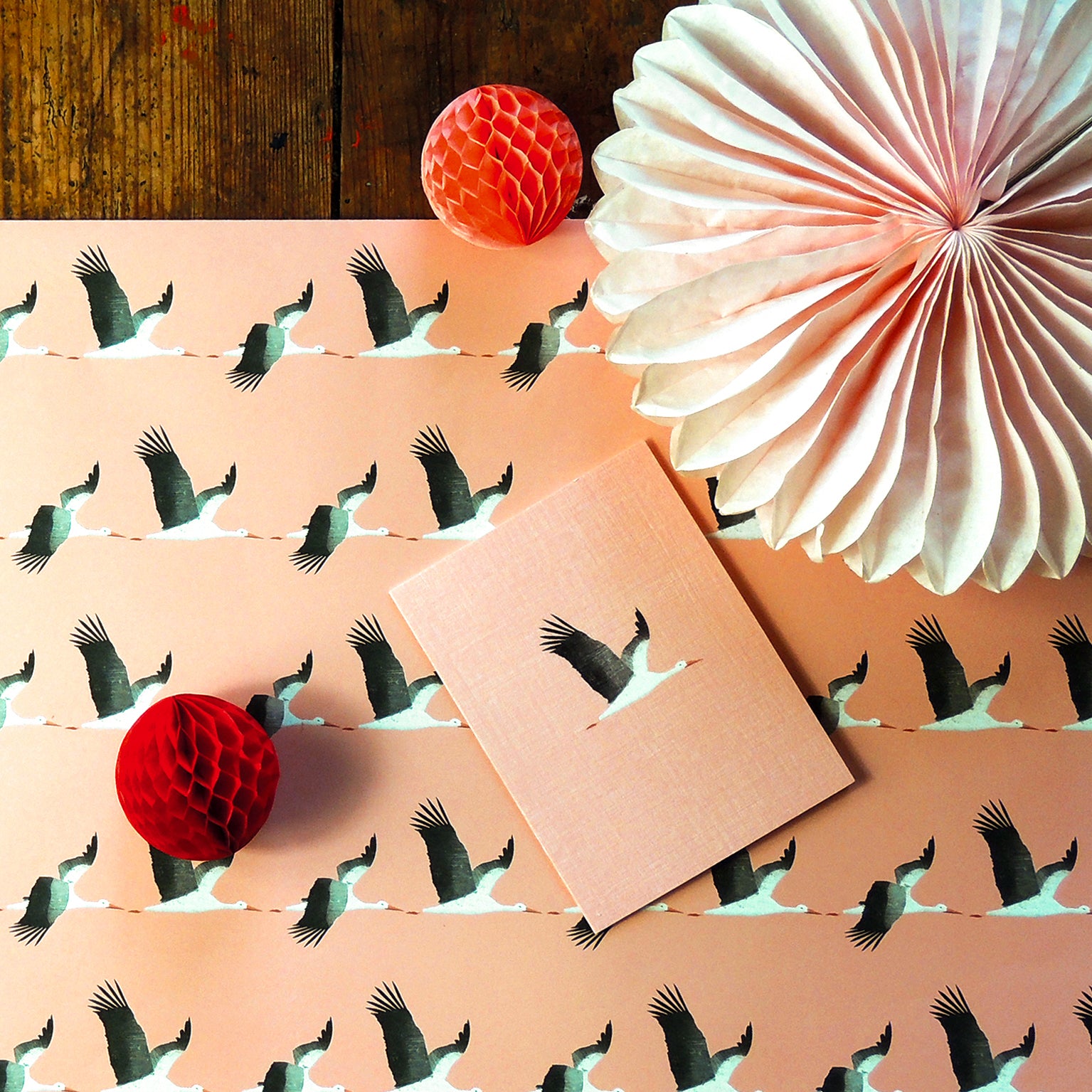 WP91 pink stork wrapping paper