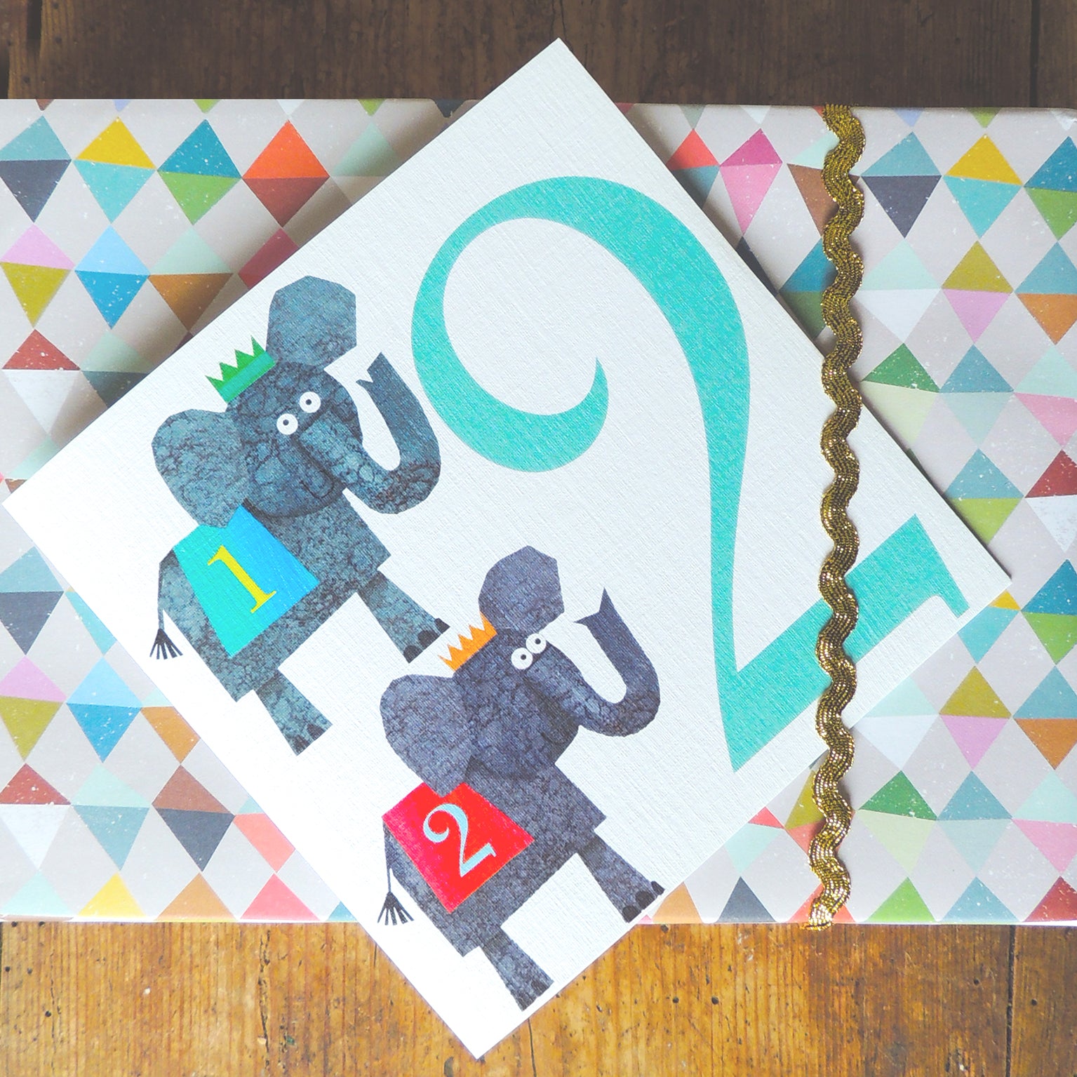 Z2 two elephants 2nd birthday card