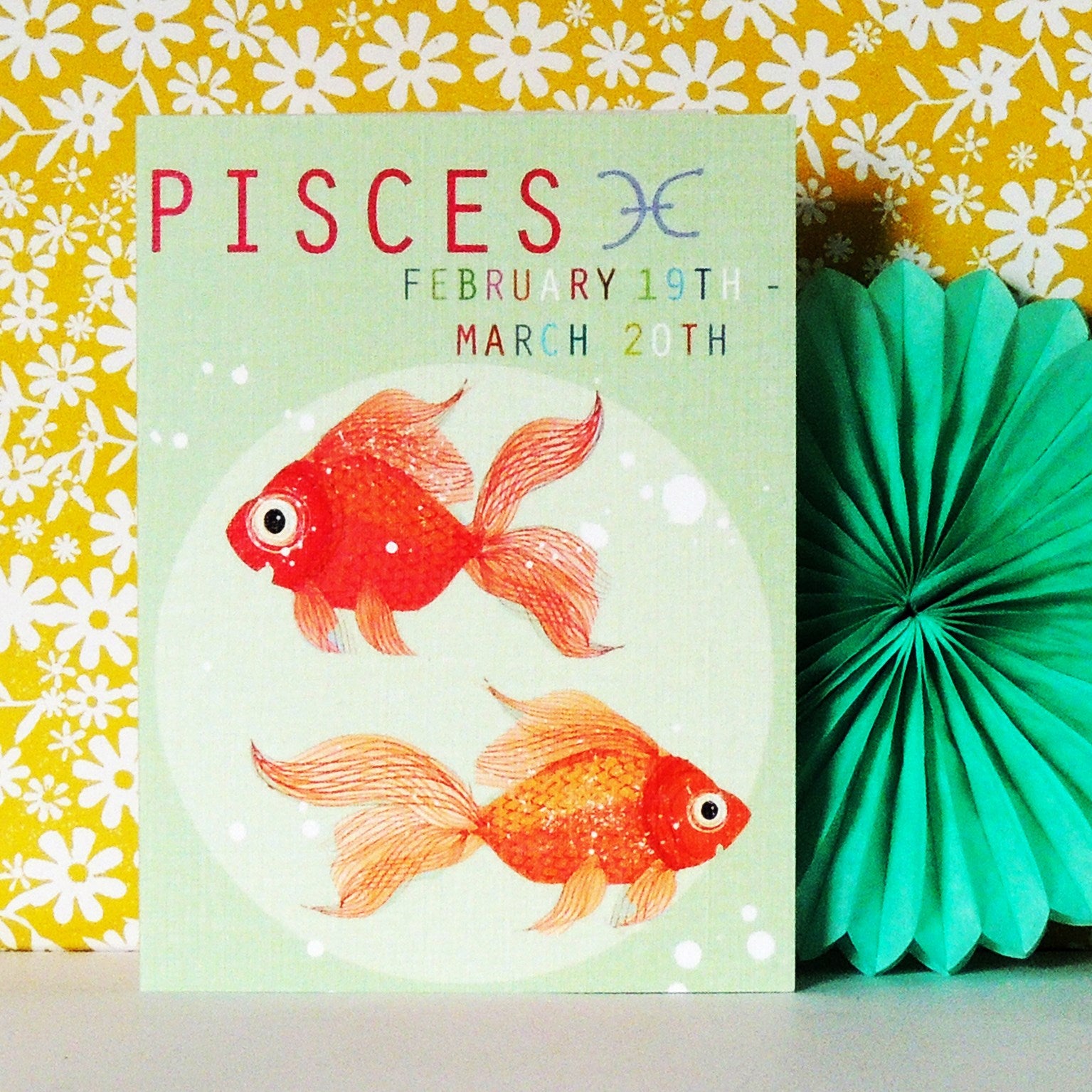 mini pisces greetings card